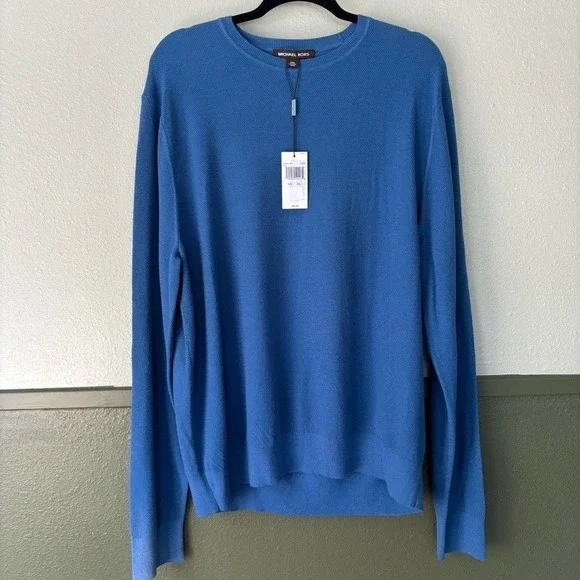 Michael Kors NWT‎ Long Sleeve Crew Neck Ocean Blue Men's Lightweight Sweater XXL - Picture 3 of 8